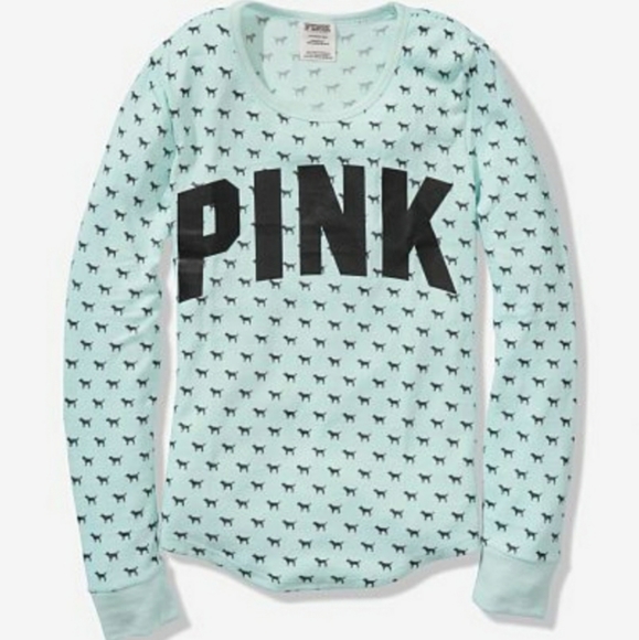 PINK Victoria's Secret Other - Women's VS Pink Sleep Shirt Baby Blue & Black w/ Dog logos